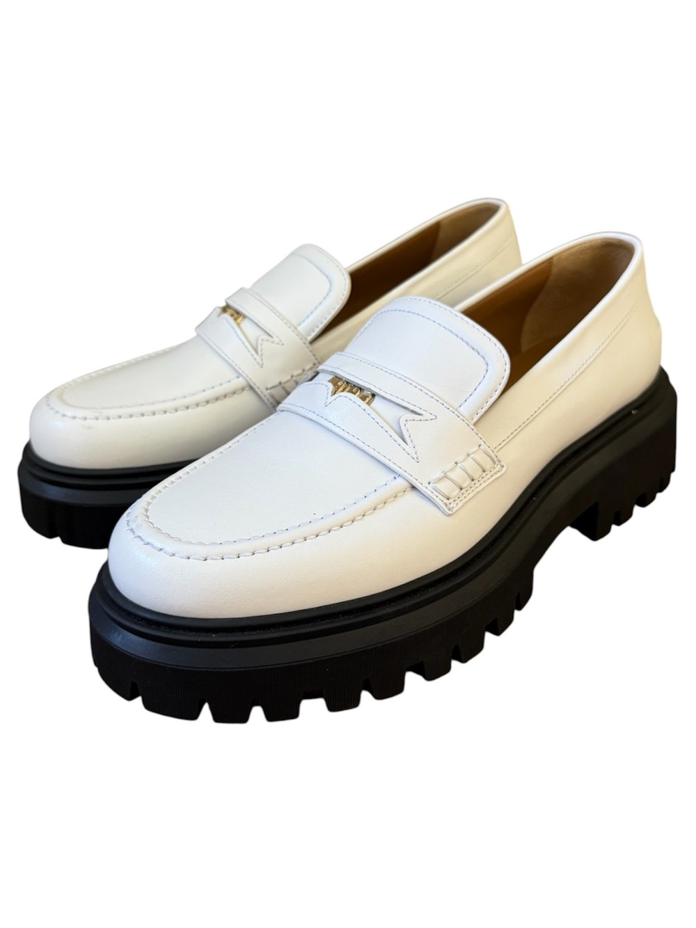 Maje Medallion Chunky Platform White Leather Penny Loafers Womens Size 41 / 10.5